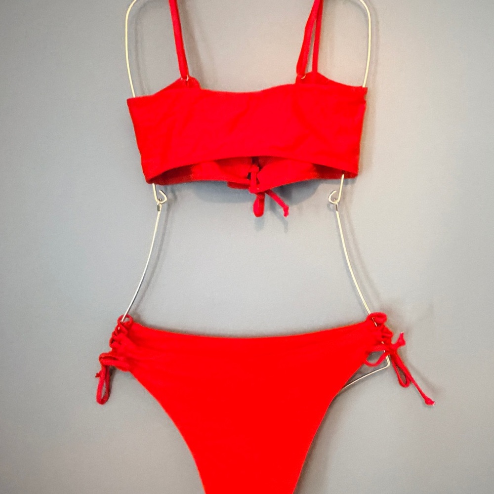 Red Lace-Up Bikini Set - Picture 3 of 3